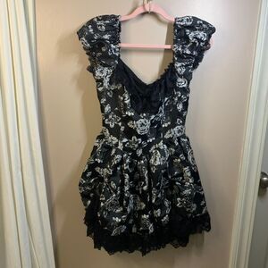 NWT Dolls Kill Sugar Thrillz Black Floral Tea And Circumstance Brocade Dress M